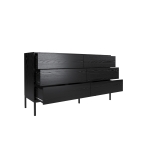 Szeroka komoda Riva 150 cm czarna z 6 szufladami w stylu nowoczesnym do salonu, przedpokoju