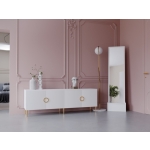 Komoda niska Milano 180 cm ze złotymi dodatkami w kolorze kaszmiru w stylu eleganckim do salonu, sypialni, garderoby