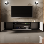 Komoda RTV wisząca Jose 3 200 cm czarna do salonu z ryflami
