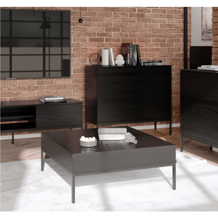 Ława Riva 90 cm z 2 szufladami i metalowymi nogami w nowoczesnym stylu do salonu