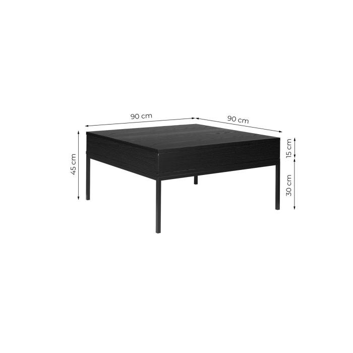 Ława Riva 90 cm z 2 szufladami i metalowymi nogami w nowoczesnym stylu do salonu