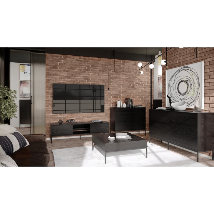 Ława Riva 90 cm z 2 szufladami i metalowymi nogami w nowoczesnym stylu do salonu