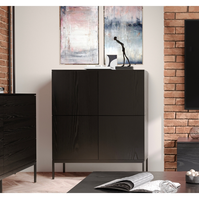 Wysoka komoda Riva 120 cm czarna z metalowymi nogami do salonu, przedpokoju