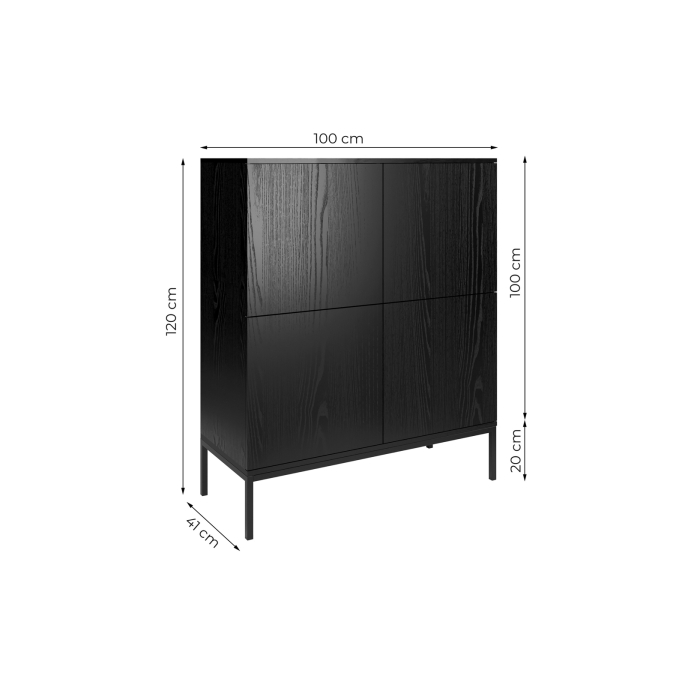 Wysoka komoda Riva 120 cm czarna z metalowymi nogami do salonu, przedpokoju