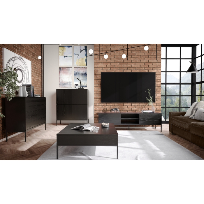 Szafka RTV Riva 170 cm czarna z metalowymi nogami w stylu nowoczesnym do salonu