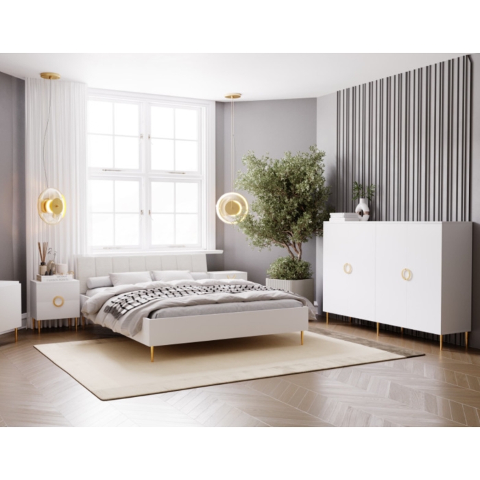 Szafka nocna Milano 46 cm w kolorze kaszmiru ze złotymi nóżkami w stylu eleganckim