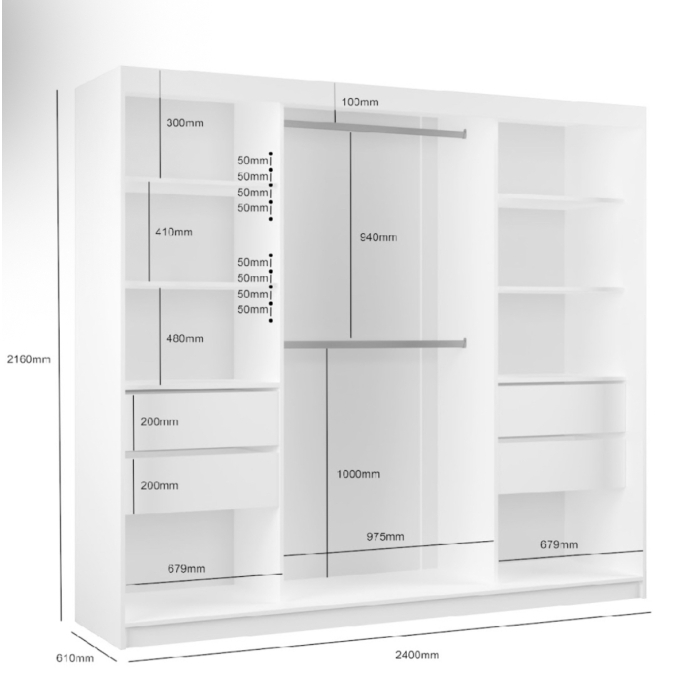 Szafa przesuwna Fresh 240 cm minimalistyczna trzydrzwiowa