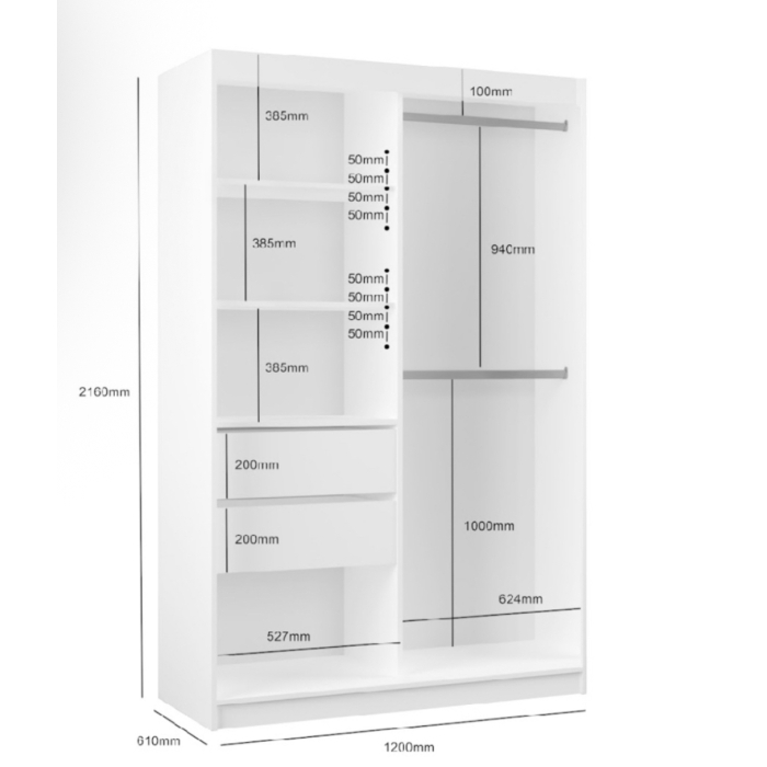 Szafa przesuwna z lamelami i lustrem More szerokości 120 cm czarna i dąb artisan