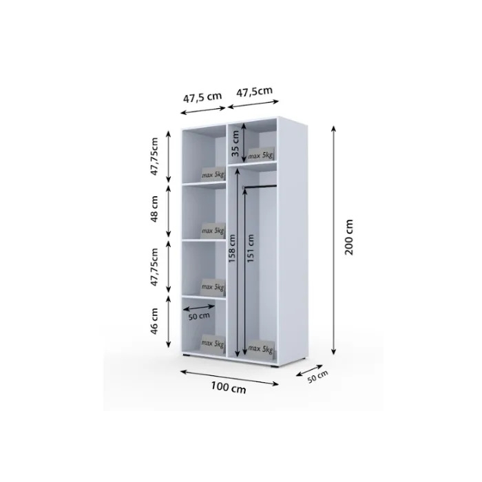 Szafa dwudrzwiowa Zoya 5 100 cm antracyt z lustrem do sypialni, elegancka garderoba