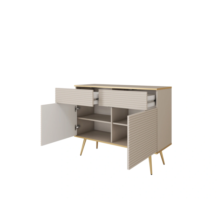 Komoda GROOVE KSZ107 Beż – 2 szafki + 2 szuflady, ryflowane fronty