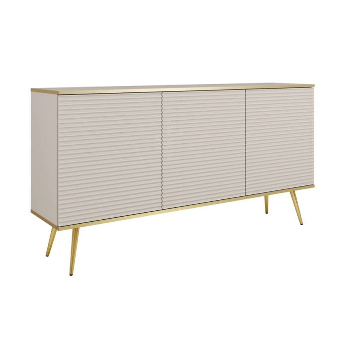 Komoda GROOVE K160 Beż – 3 szafki, ryflowane fronty