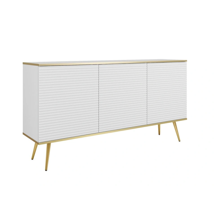 Komoda GROOVE K160 Beż – 3 szafki, ryflowane fronty