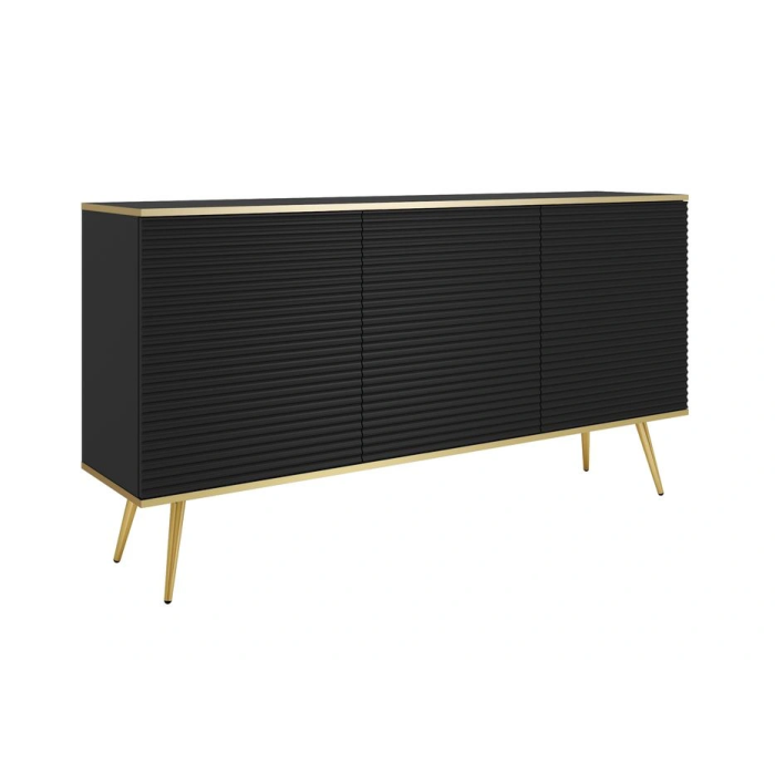 Komoda GROOVE K160 Beż – 3 szafki, ryflowane fronty