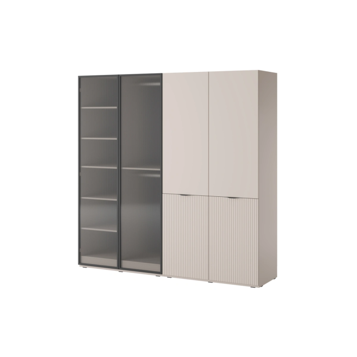 Zestaw Szaf NOVA FLUTE 202 – kaszmir, drążki + półki, ramka aluminiowa