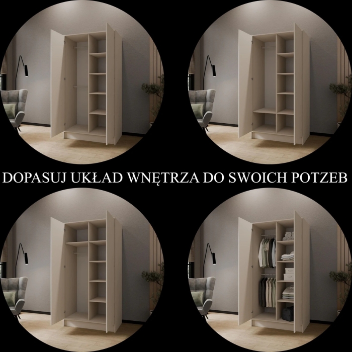 Szafa modułowa LALA w kolorach biały / czarny / kaszmir – do wyboru szerokość 100, 150 lub 200 cm