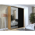 Szafa przesuwna Black IV z lustrem 200 cm czarne dodatki okucia