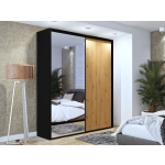 Szafa przesuwna Black IV z lustrem 200 cm czarne dodatki okucia