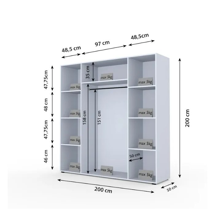 Szafa czterodrzwiowa Avra 2 200 cm biały z pólkami do sypialni klasyczna