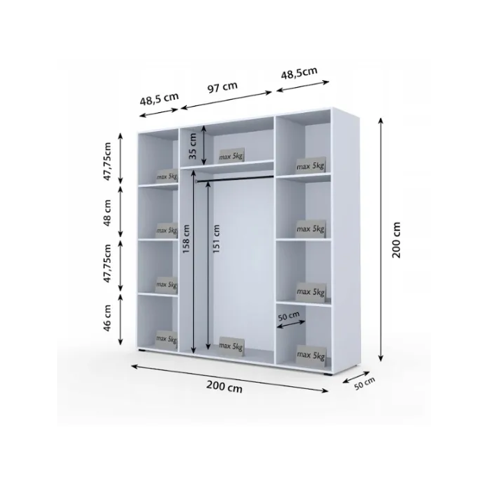 Szafa czterodrzwiowa Madra 200 cm biały z nadstawką do sypialni nowoczesna