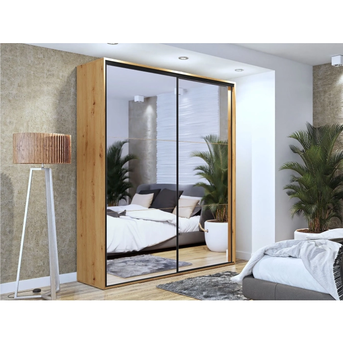 Szafa przesuwna Black V 200 cm z lustrami czarne dodatki okucia