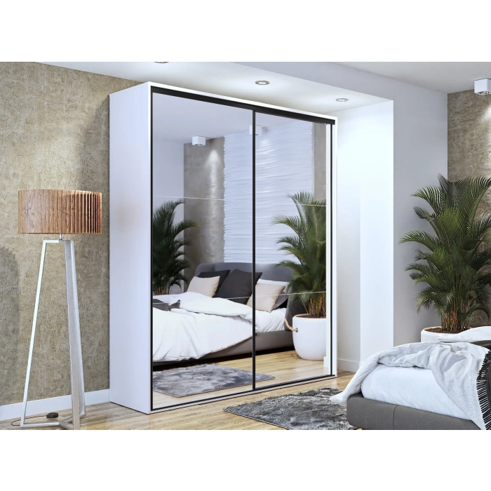 Szafa przesuwna Black V 200 cm z lustrami czarne dodatki okucia