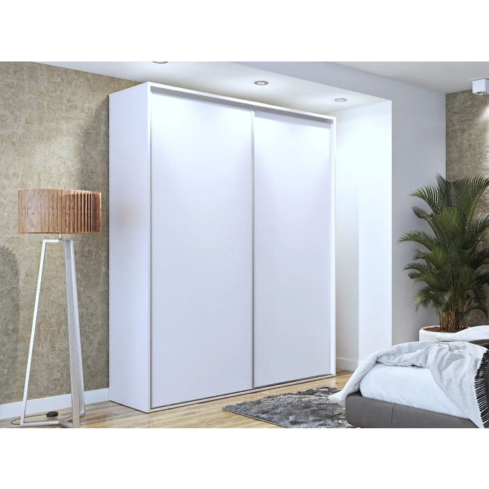 Szafa przesuwna Mono 200 cm szerokość wysoka 245 cm biała z wyposażeniem do salonu sypialni
