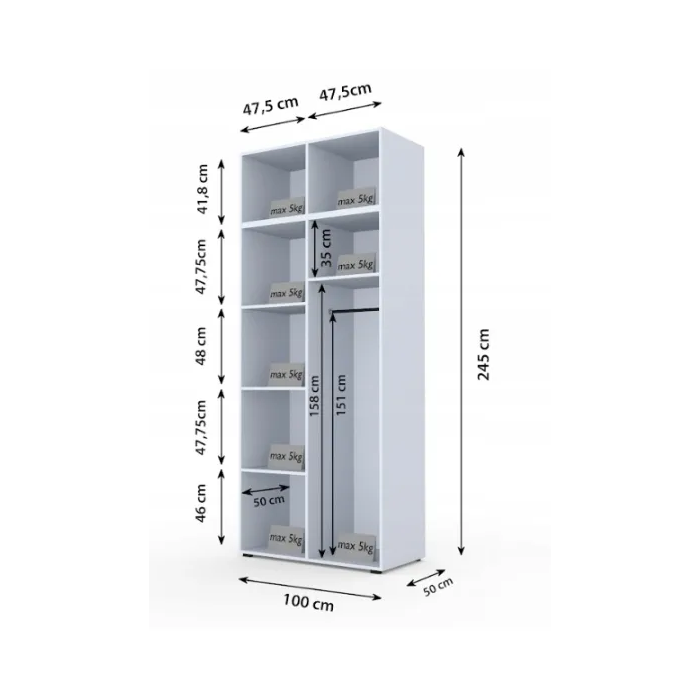 Szafa dwudrzwiowa Korfu 2 100 cm kaszmir z czarnymi uchwytami do sypialni elegancka