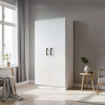 Klasyczna Dwudrzwiowa szafa MOOD 90 cm kaszmirowa z półkami i drążkiem do przedpokoju, sypialni