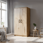 Klasyczna Dwudrzwiowa szafa MOOD 90 cm kaszmirowa z półkami i drążkiem do przedpokoju, sypialni