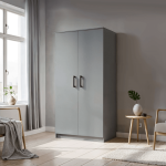 Klasyczna Dwudrzwiowa szafa MOOD 90 cm kaszmirowa z półkami i drążkiem do przedpokoju, sypialni