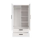 Klasyczna Dwudrzwiowa szafa MOOD 2 z szufladami 90 cm kaszmirowa, biała i inne kolory z półkami i drążkiem do przedpokoju, sypialni