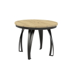 Stół rozkładany okrągły IRVINE 100–138 cm – loftowy design, blat dąb craft biały, czarne metalowe nogi
