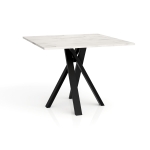 Stół kwadratowy IVO 90x90 w stylu glamour loft z blatem w dekorze marmuru bianco, biały marmur z szarymi żyłami