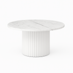 Stolik kawowy MIKO – okrągły blat 58, 75, 90 cm biały podstawa ryflowana, lamele, 10 kolorów blatu dąb hikora, biały, czarny, marmur