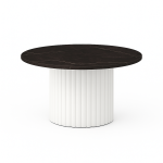 Stolik kawowy MIKO – okrągły blat 58, 75, 90 cm biały podstawa ryflowana, lamele, 10 kolorów blatu dąb hikora, biały, czarny, marmur