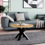 Stolik kawowy Noe 60 okrągły fi 58 cm dąb hikora naturalny do salonu z nogami metalowymi pająk