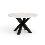 Stolik kawowy Noe 60 z marmurowym blatem bianco, okrągły fi 58 cm, czarne nogi, styl glamour loft