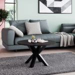 Stolik kawowy Noe 60 czarny marmur z białymi zyłami okrągły fi 58 cm, czarne nogi, styl glamour loft