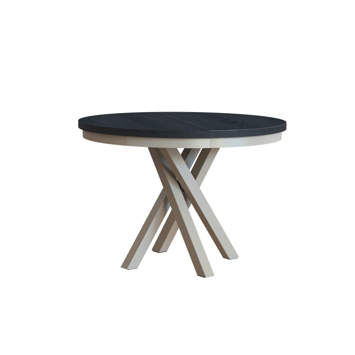 Stół okrągły rozkładany NORDEN 100/138 cm – blat dąb craft biały, czarne metalowe nogi