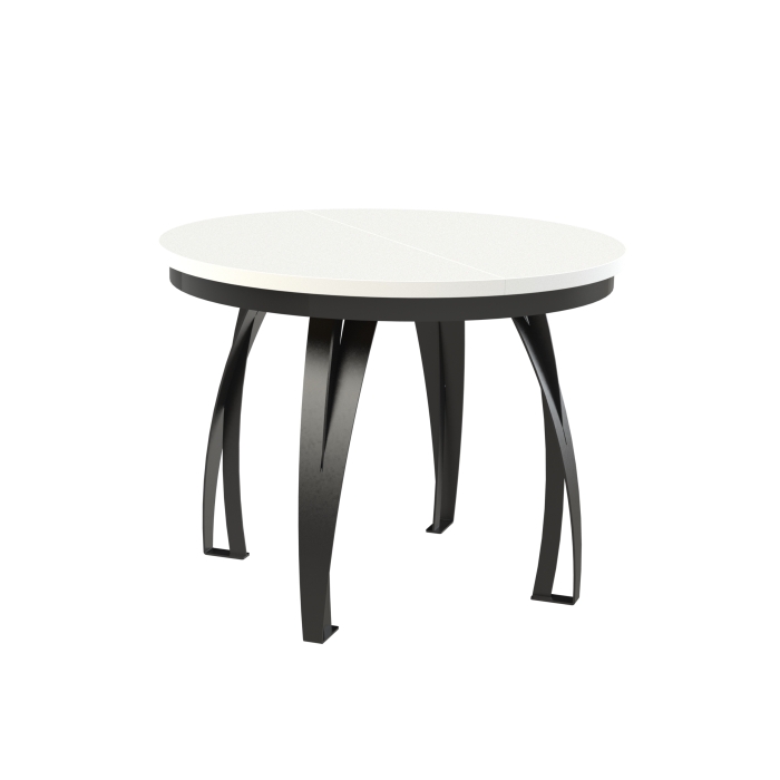 Stół rozkładany okrągły IRVINE 100–138 cm – loftowy design, blat dąb craft biały, czarne metalowe nogi