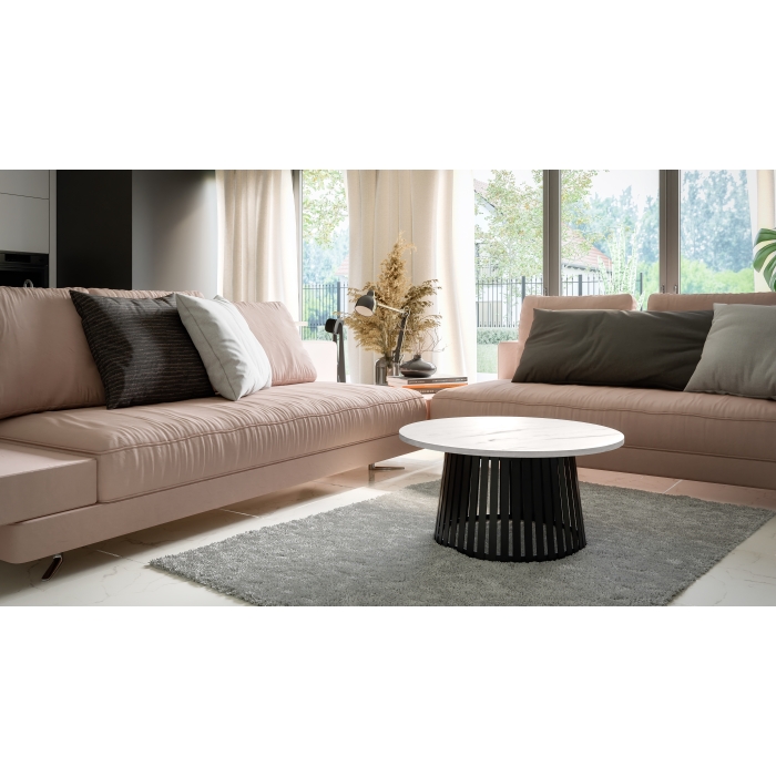 Stolik kawowy okrągły SOPHIA 58 cm - biały marmur, nowoczesny design