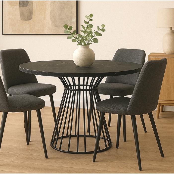 Stół okrągły ARLO – 75, 90, 100, 110 cm, nowoczesna, minimalistyczna podstawa z prętów metalowych, czarna, do salonu, jadalni w 10 kolorach blatu do w