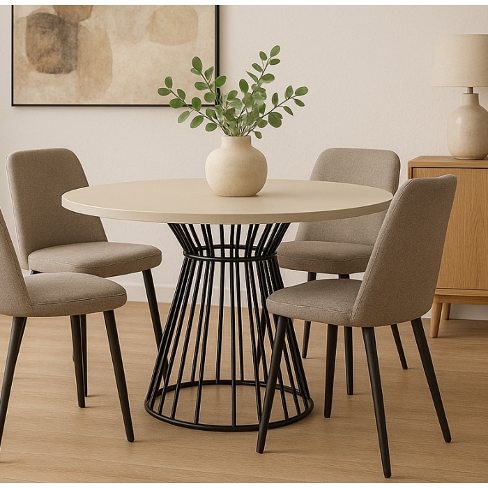 Stół okrągły ARLO – 75, 90, 100, 110 cm, nowoczesna, minimalistyczna podstawa z prętów metalowych, czarna, do salonu, jadalni w 10 kolorach blatu do w