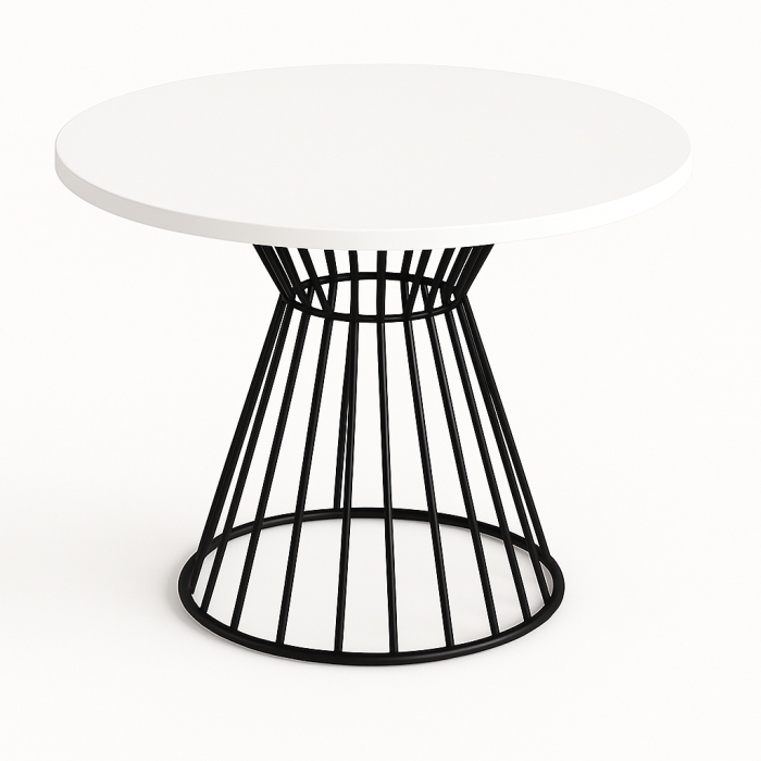 Stół okrągły ARLO – 75, 90, 100, 110 cm, nowoczesna, minimalistyczna podstawa z prętów metalowych, czarna, do salonu, jadalni w 10 kolorach blatu do w
