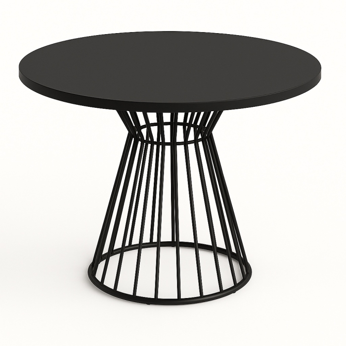 Stół okrągły ARLO – 75, 90, 100, 110 cm, nowoczesna, minimalistyczna podstawa z prętów metalowych, czarna, do salonu, jadalni w 10 kolorach blatu do w