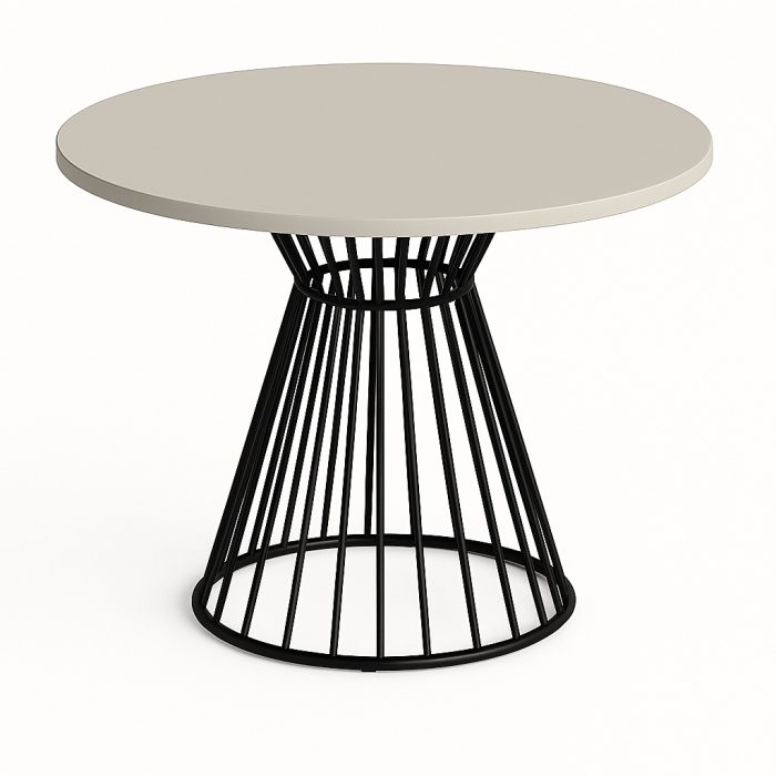 Stół okrągły ARLO – 75, 90, 100, 110 cm, nowoczesna, minimalistyczna podstawa z prętów metalowych, czarna, do salonu, jadalni w 10 kolorach blatu do w