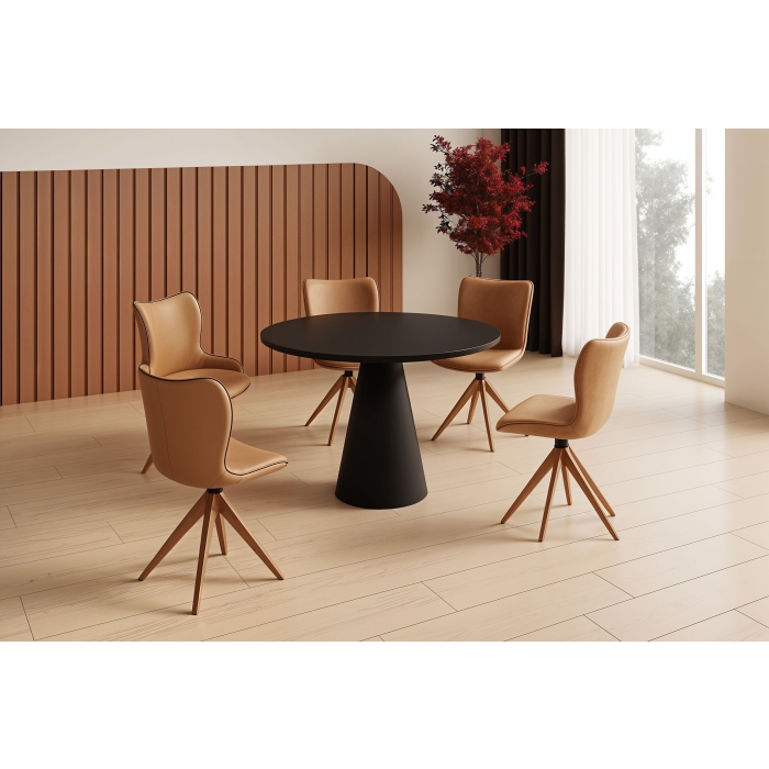 Stół okrągły CALENTO 100 cm – nowoczesny design, aksamitny mat, unikalna noga