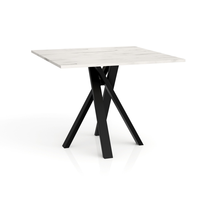 Stół kwadratowy IVO 90x90 w stylu glamour loft z blatem w dekorze marmuru bianco, biały marmur z szarymi żyłami