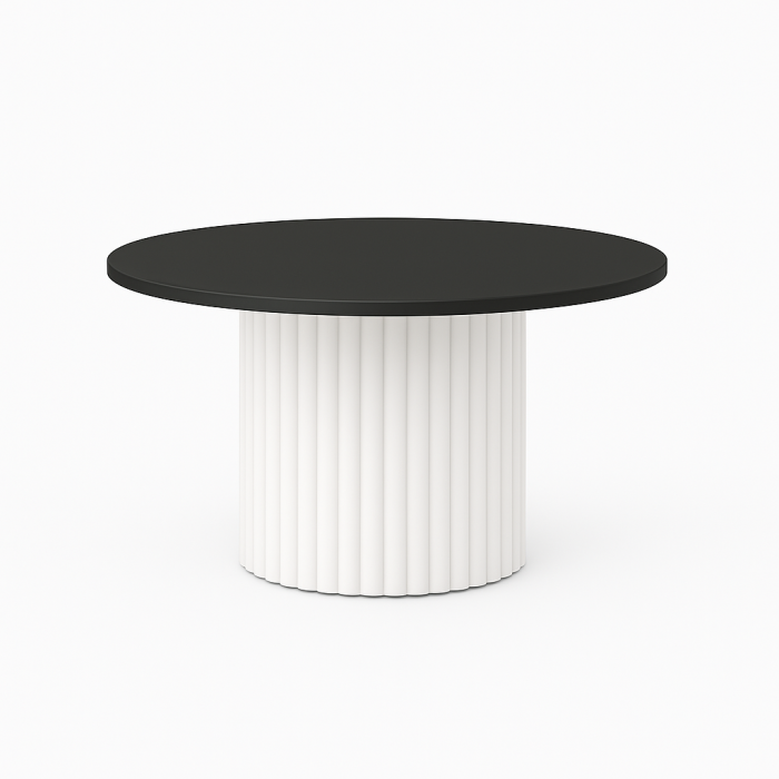 Stolik kawowy MIKO – okrągły blat 58, 75, 90 cm biały podstawa ryflowana, lamele, 10 kolorów blatu dąb hikora, biały, czarny, marmur