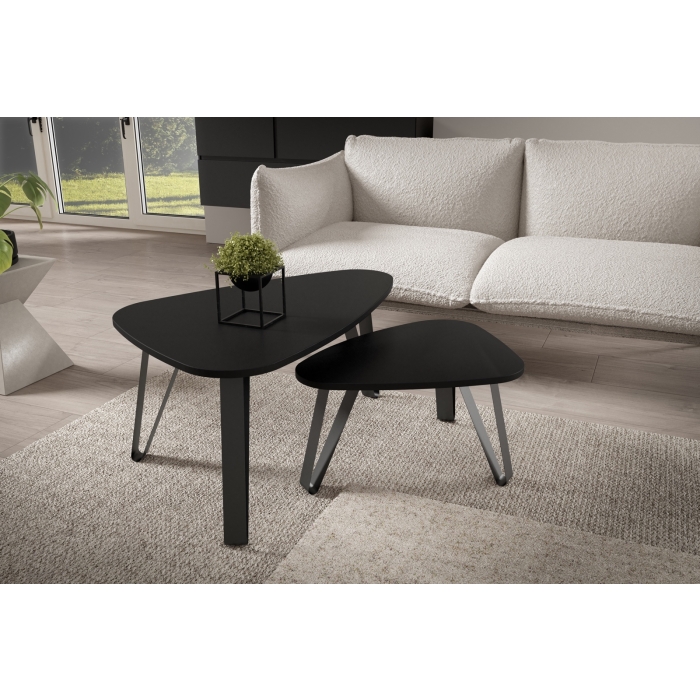 Zestaw stolików kawowych LOVIA – nowoczesny design, trójkątne blaty, styl loft